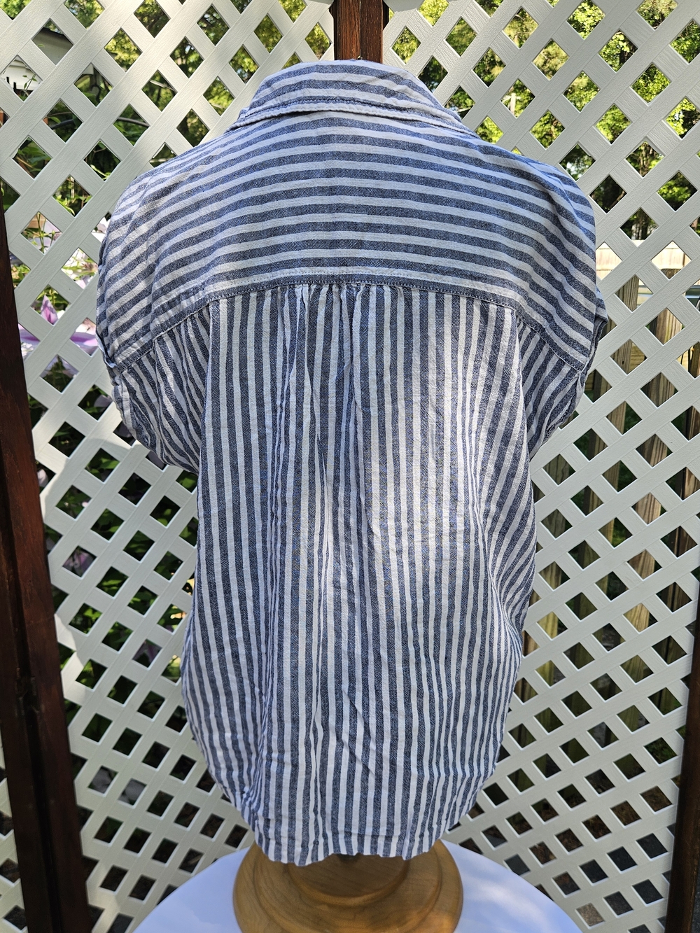 ORVIS Button Up Collared Short Sleeve Linen Blend Striped Shirt Women's Size Med - Picture 6 of 10